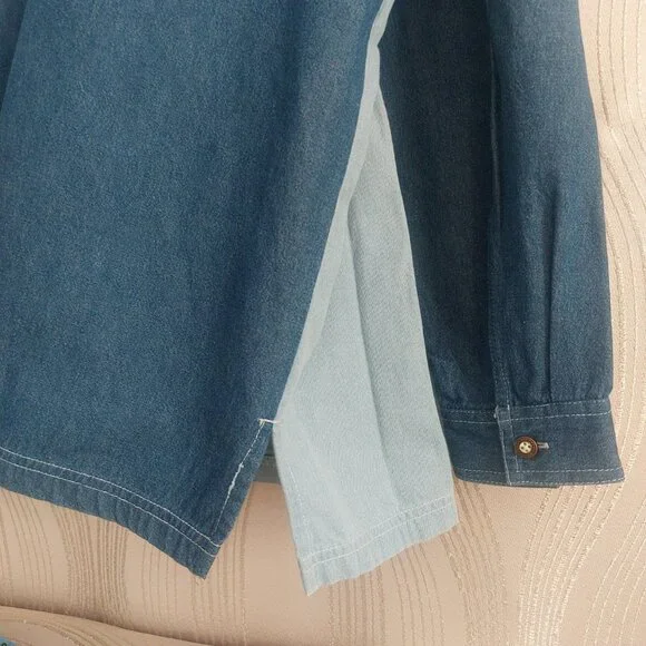 Blue Denim Statement Shirt for Dogs Lover 2XLPatchwork Cotton Button Up Collar - Picture 8 of 14